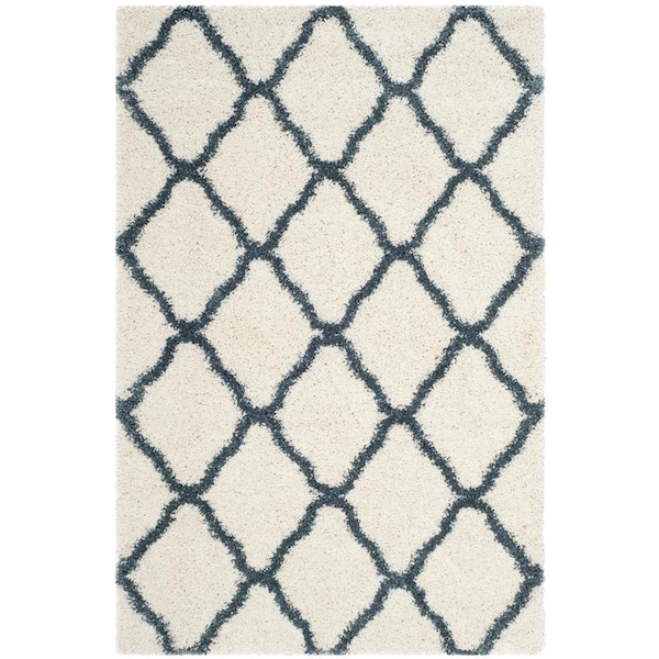 Flowers First 3 x 5 ft. Hudson Shag Power Loomed Rug, Ivory & Slate Blue - Small Rectangle FL2115266 - main